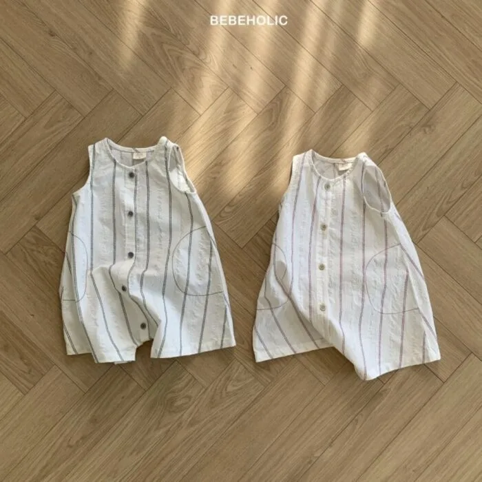 現貨 - S(3~6m) Babe - 線條背心連身衣 / 酒紅
