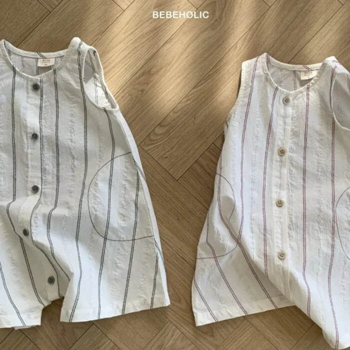 現貨 - S(3~6m) Babe - 線條背心連身衣 / 酒紅：圖片 5