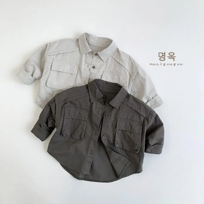 韓版80~130cm - 率性工裝襯衫 / 二色