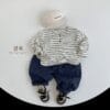 韓版80~130cm -橫條兩釦上衣：圖片 4