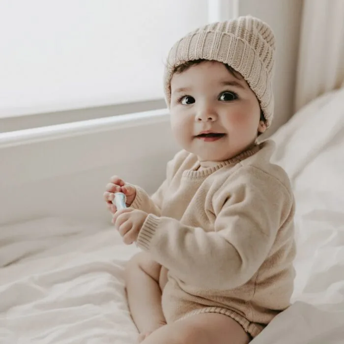 韓版66~90cm - 針織包屁衣+帽子 / 二色