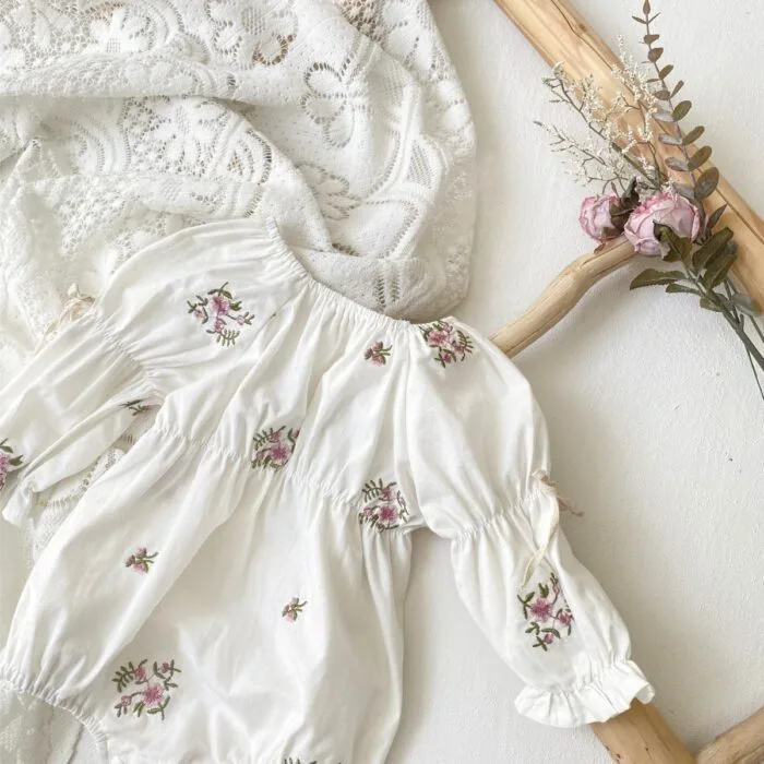 韓版66~90cm - 花朵刺繡包屁衣
