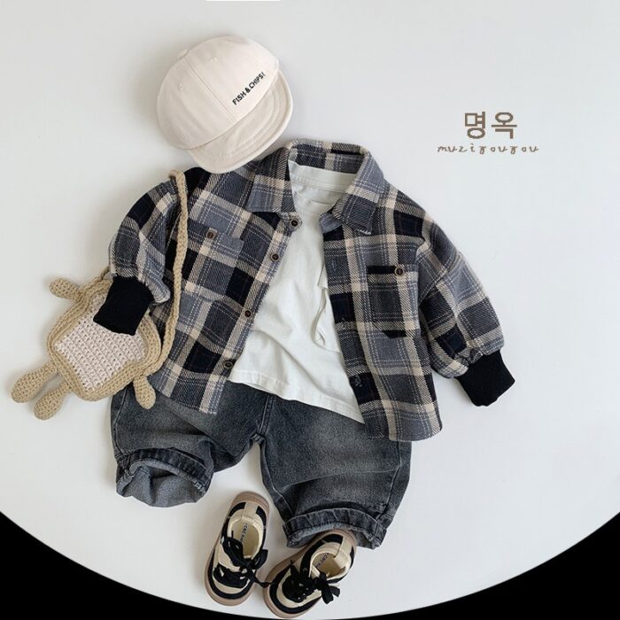 韓版80~130cm - 格紋襯衫：圖片 6
