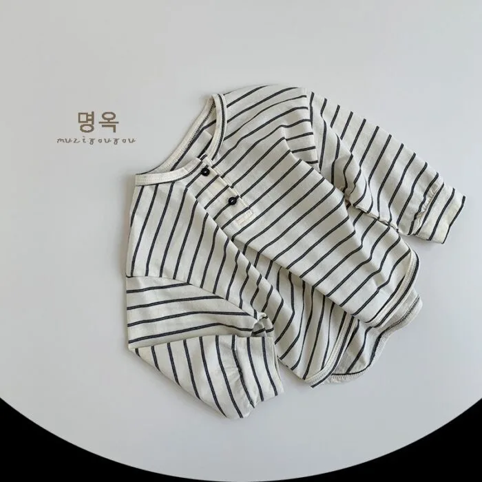 韓版80~130cm -橫條兩釦上衣