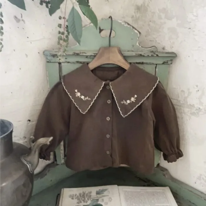 韓版73~100cm - 北歐風刺繡領襯衫 / 二色