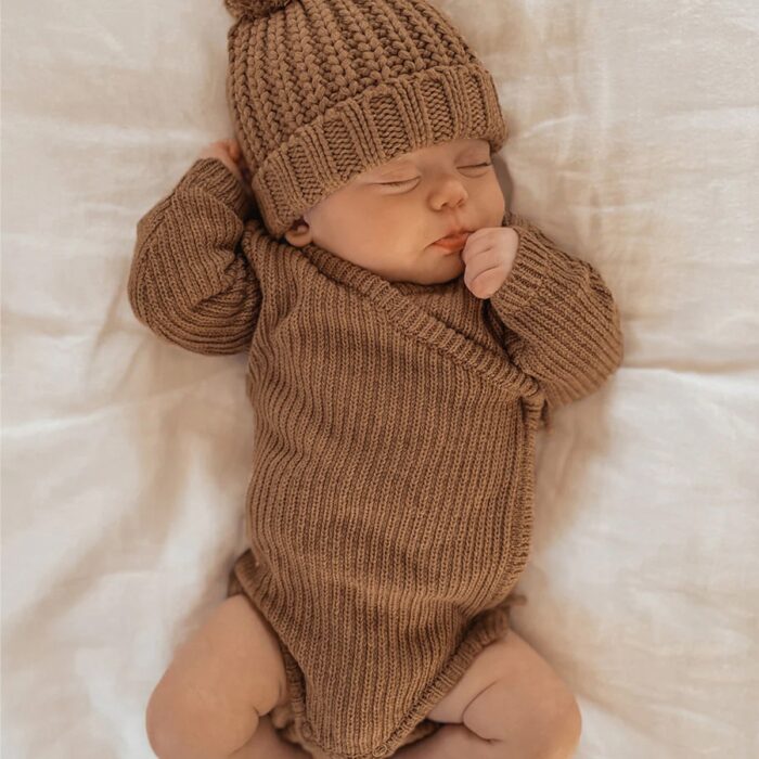 韓版 66~90 - 針織蝴蝶包屁衣+帽子 / 二色