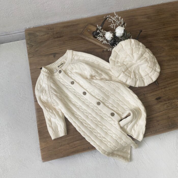 韓版 66~90 - 麻花連身衣+帽子 / 三色