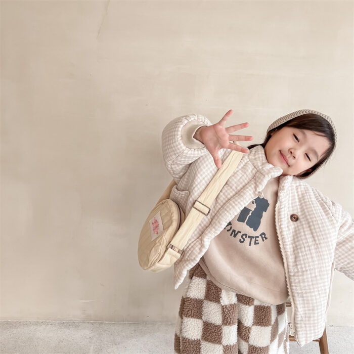 韓版80~130cm - 加絨厚棉格紋外套 / 二色：圖片 3