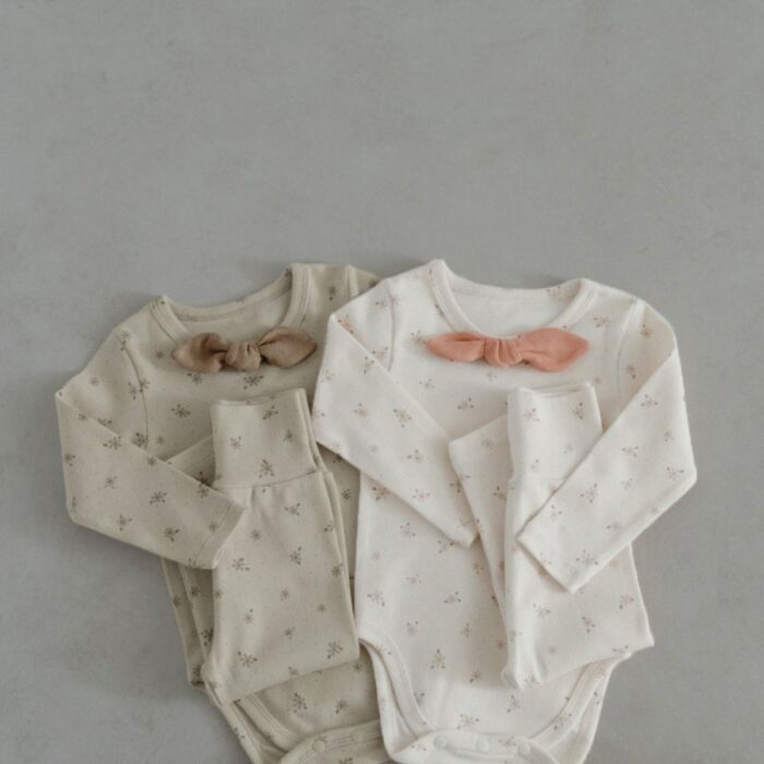 韓版 66~90 - 碎花蝴蝶結包屁衣+高腰褲 / 二色