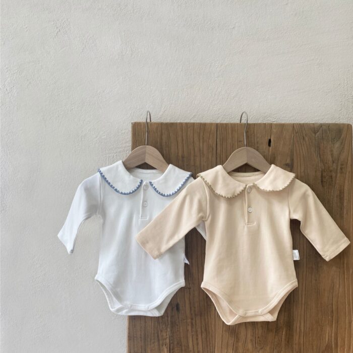 韓版秋季 66~90 - 滾邊小圓領包屁衣 / 二色