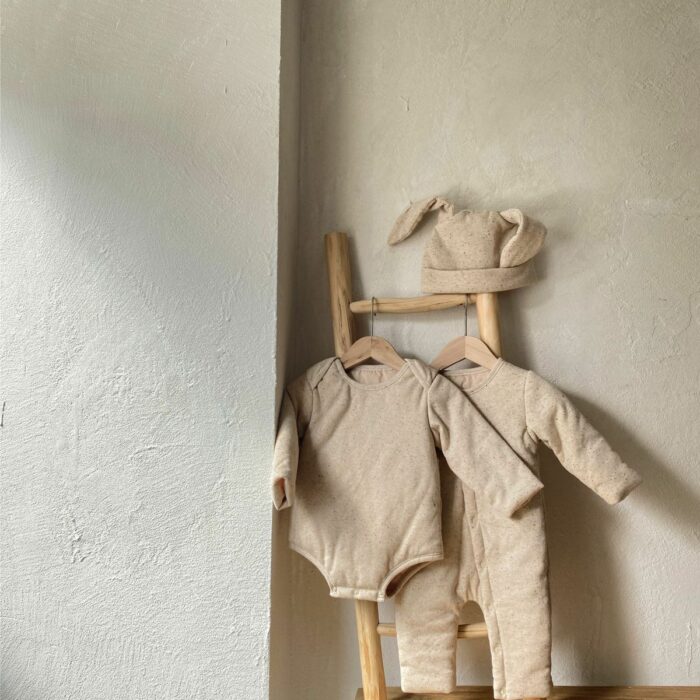 韓版 66~90 - 燕麥彩棉加厚包屁衣+帽子 / 兩款