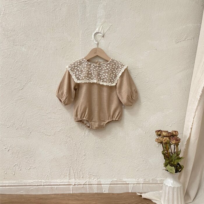 韓版 66~90 - 蕾絲打領片包屁衣