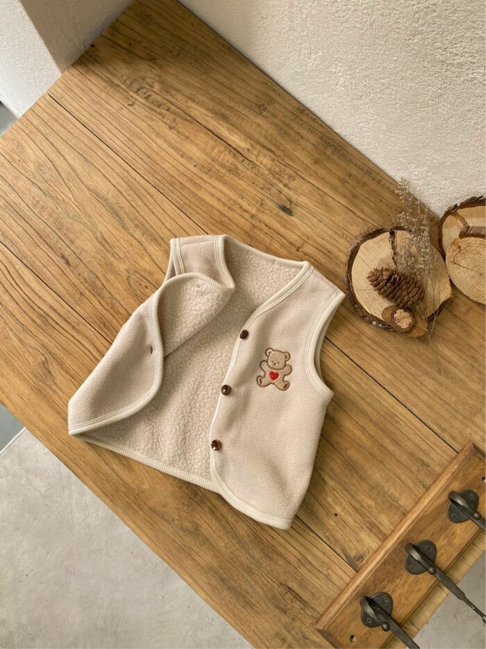 韓版 73~100 - 熊熊刺繡雙面絨背心+褲子 / 二色：圖片 3