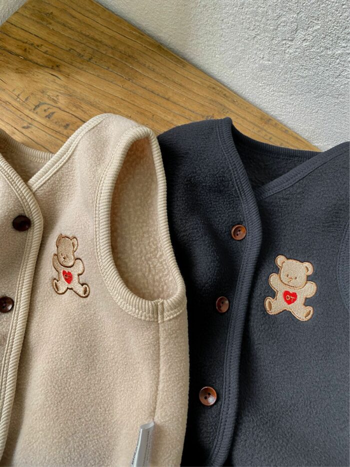 韓版 73~100 - 熊熊刺繡雙面絨背心+褲子 / 二色：圖片 4