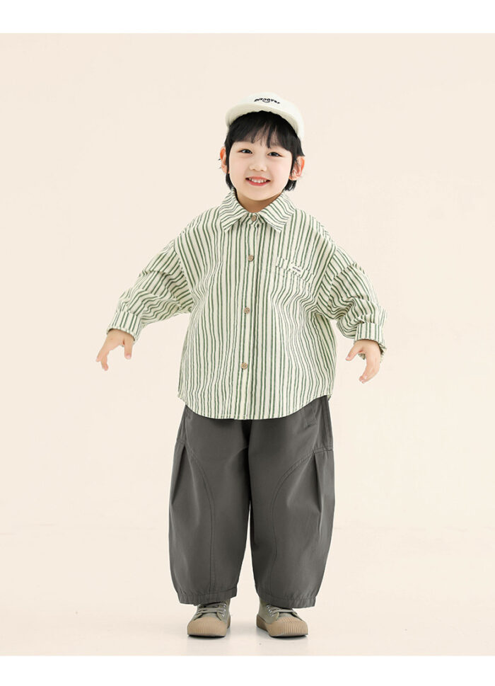 韓版春季90~140cm - 率性條紋襯衫：圖片 2