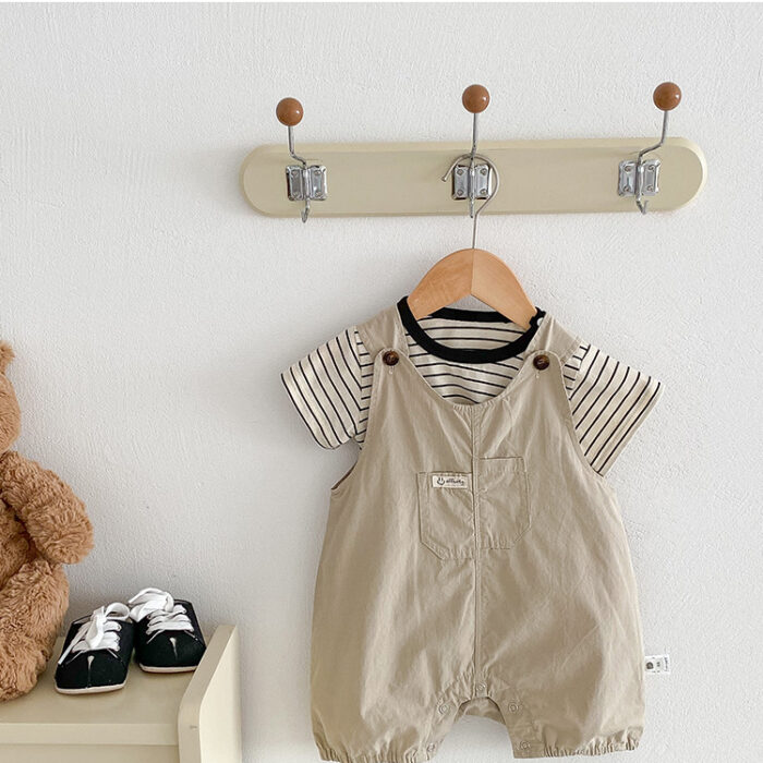 韓版夏季66~90cm - 工裝背帶吊帶包屁褲套裝(上衣+褲子)