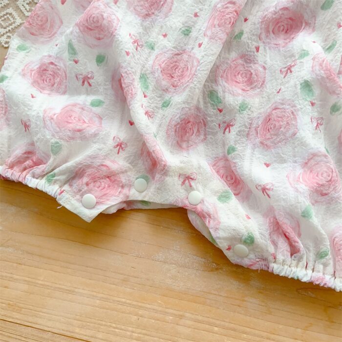 韓版夏季66~90cm - 花花肩帶荷葉包屁衣+帽子 / 二色：圖片 11