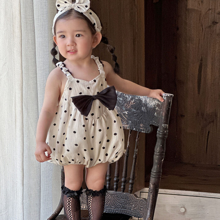 韓版夏季66~90cm -  點點大蝴蝶結包屁衣