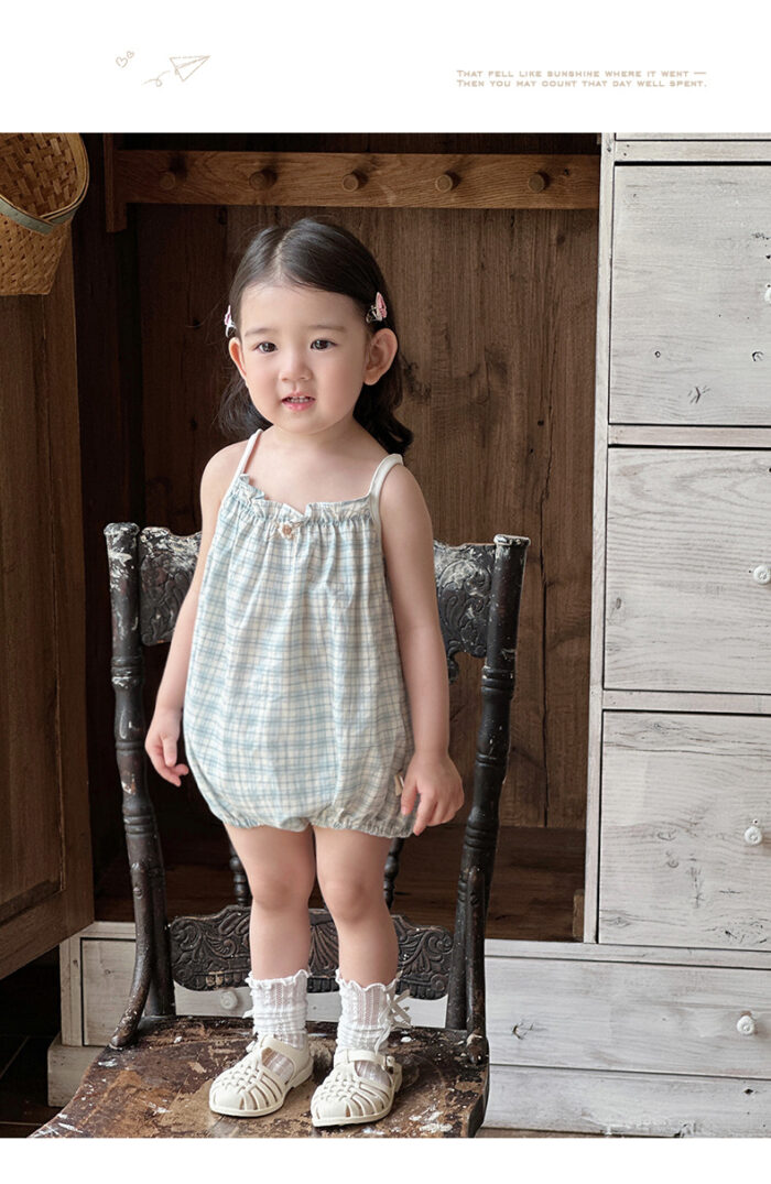 韓版夏季66~90cm -  格子包屁衣(含帽子)：圖片 3
