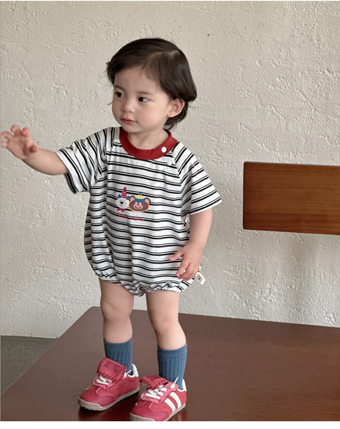 韓版夏季66~90cm - 橫條動物派對包屁衣
