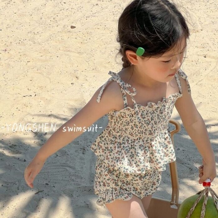 夏日泳裝75~130cm - 碎花兩件式泳裝