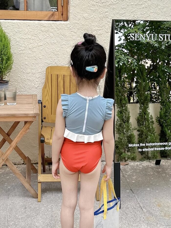 夏日泳裝75~130cm - 花朵拚色連身泳裝：圖片 2