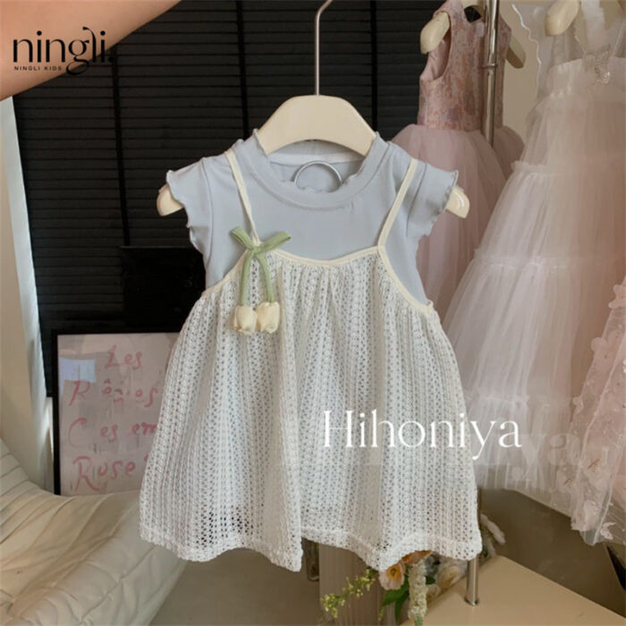 韓版夏季80~130cm - 超甜美鬱金香洋裝(上衣+裙子)