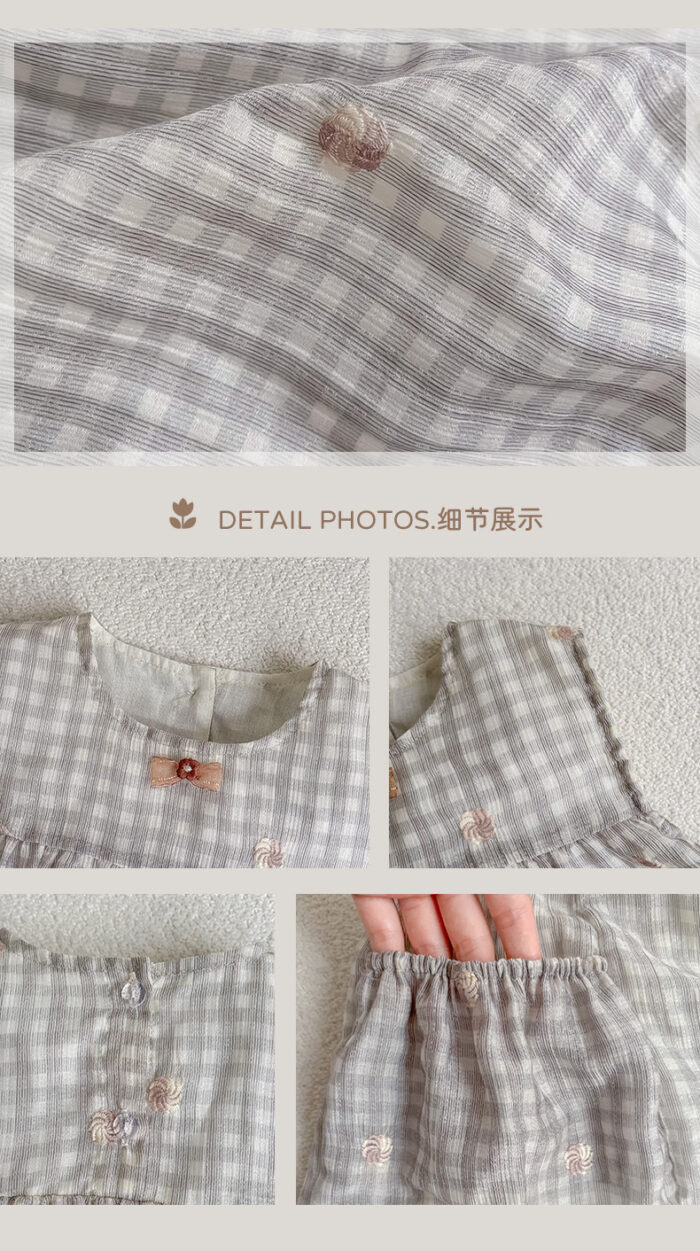 韓版夏季73~100cm - 輕薄格子側口袋洋裝：圖片 4