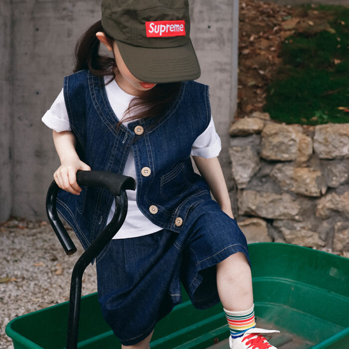 凹豆夏季100~150cm - 超好看的牛仔套裝(上衣+下褲)