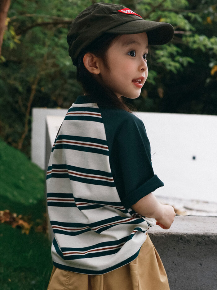 韓版夏季100~150cm - outdoor 熊熊拚色橫條上衣 / 二色：圖片 4
