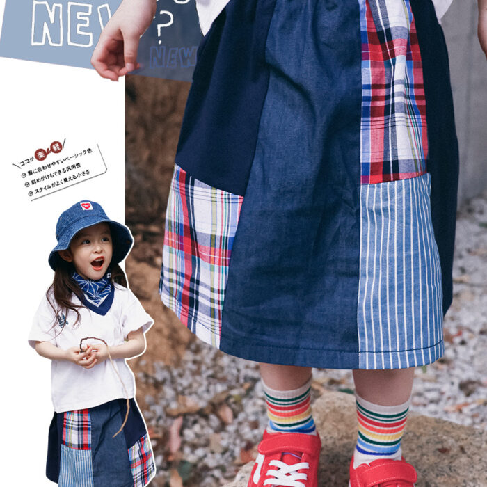 凹豆夏季100~150cm - outdoor 格子拼接裙