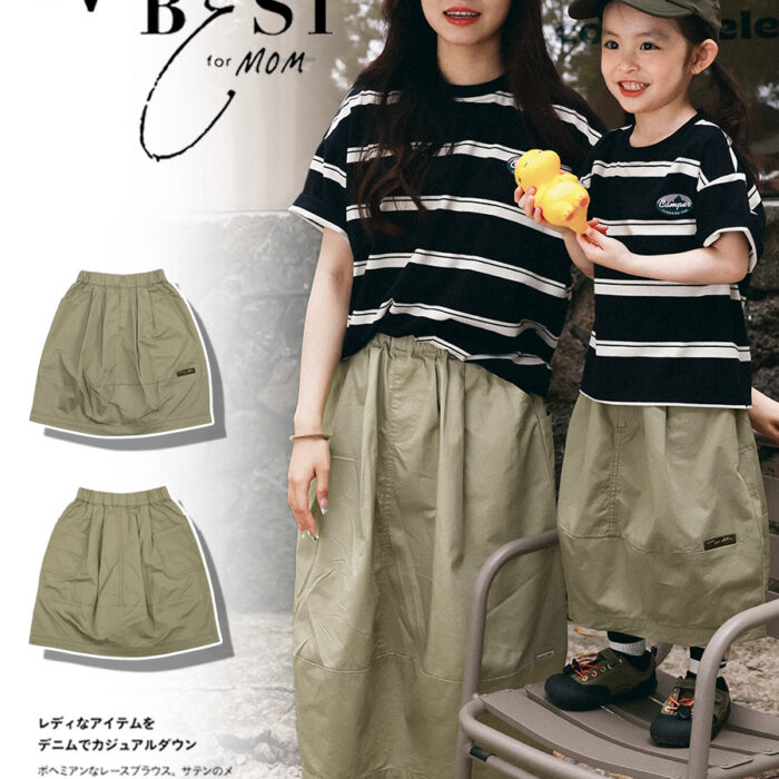 凹豆夏季親子100cm~L - 日系工裝裙