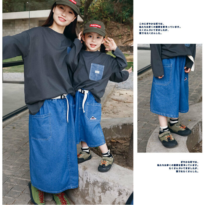 凹豆夏季親子100cm~L - 復古水洗A字工裝裙 / 二色