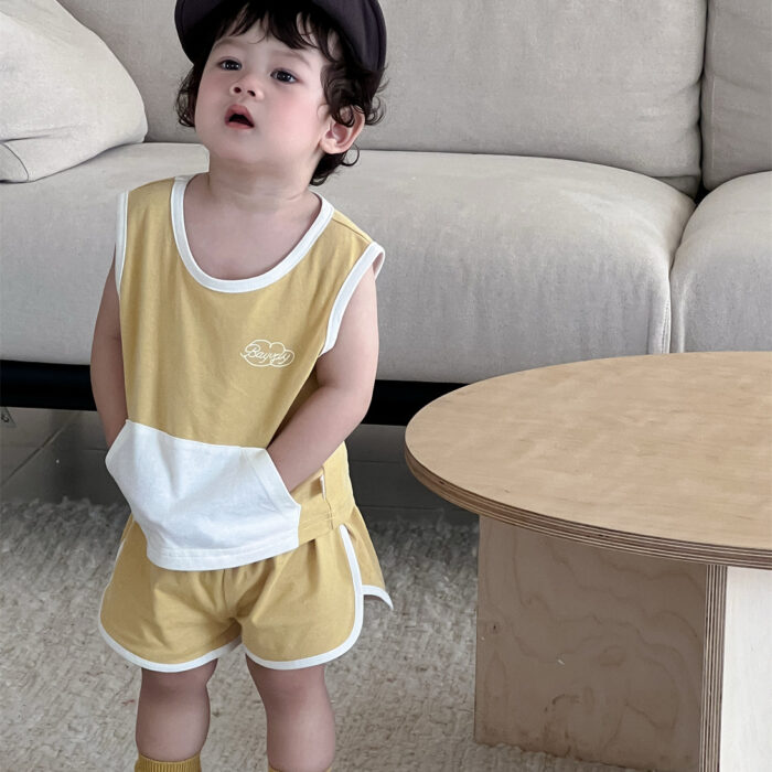 韓版夏季73~100cm - 拚色背心套裝(上衣+下褲) / 二色