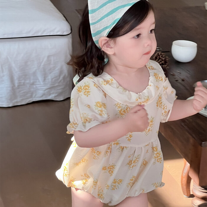 韓版夏季66~90cm - 碎花公主袖後綁帶包屁衣