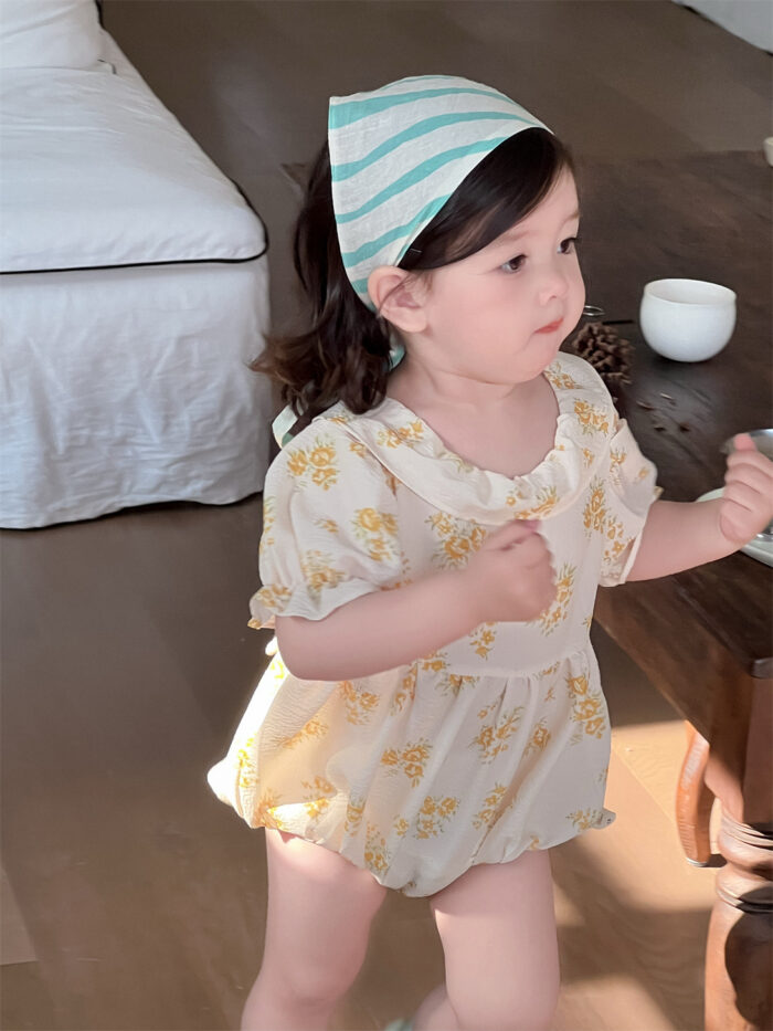 韓版夏季66~90cm - 碎花公主袖後綁帶包屁衣