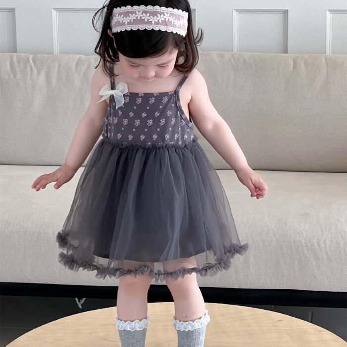 韓版夏季73~100cm - 碎花拼接網紗裙