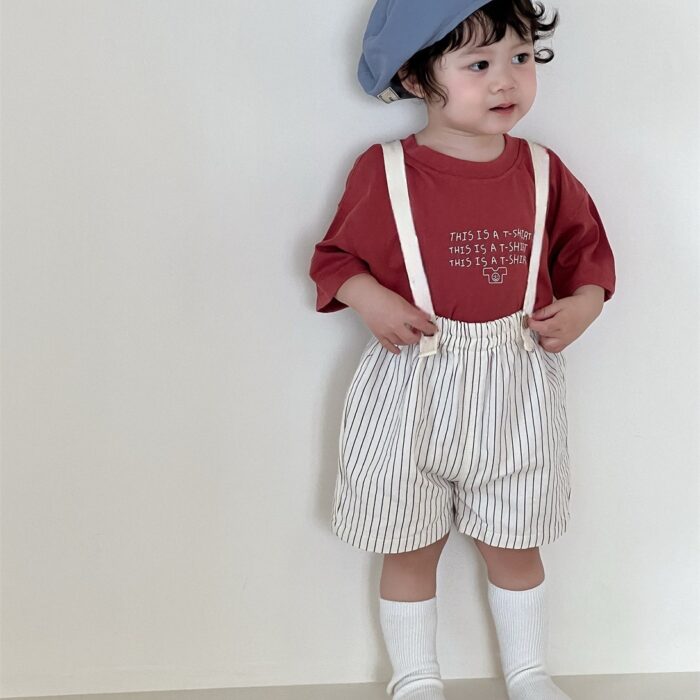 韓版夏季73~100cm - 紅色上衣+吊帶褲套裝