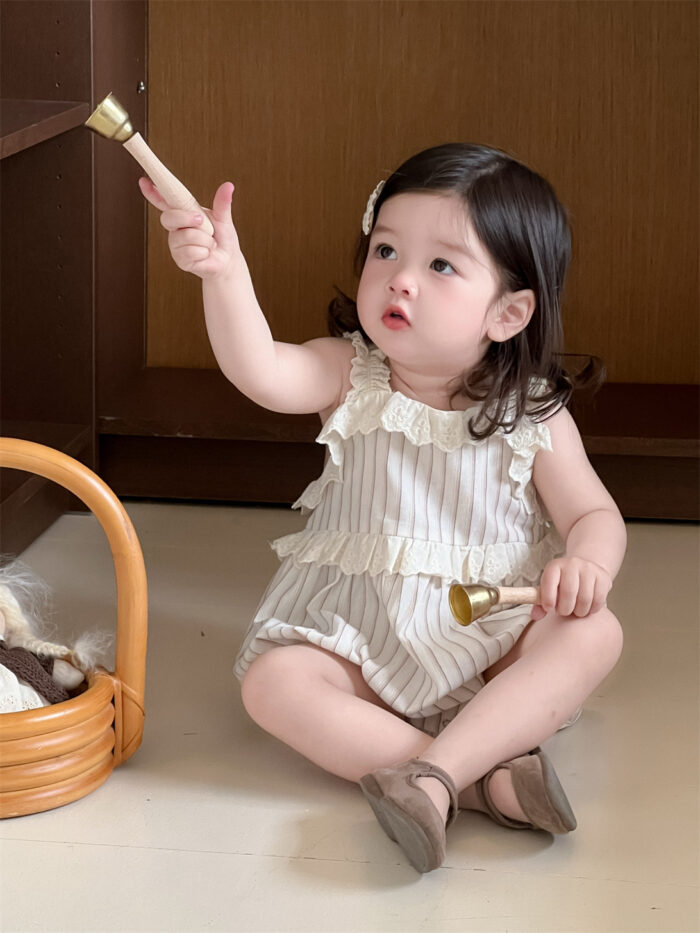 韓版夏季66~90cm - 條紋蕾絲包屁衣