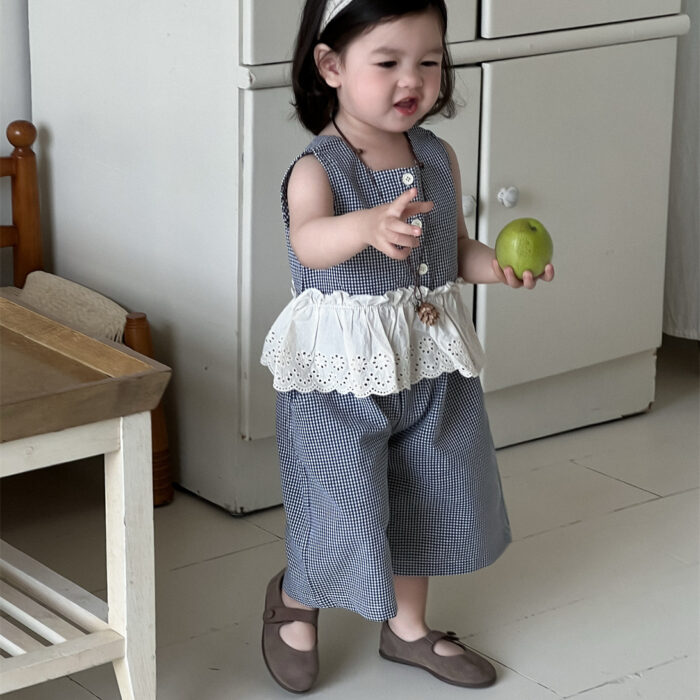 韓版夏季73~100cm - 格子蕾絲背心套裝