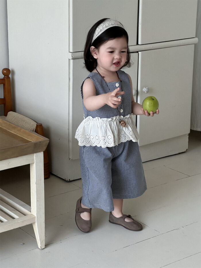 韓版夏季73~100cm - 格子蕾絲背心套裝