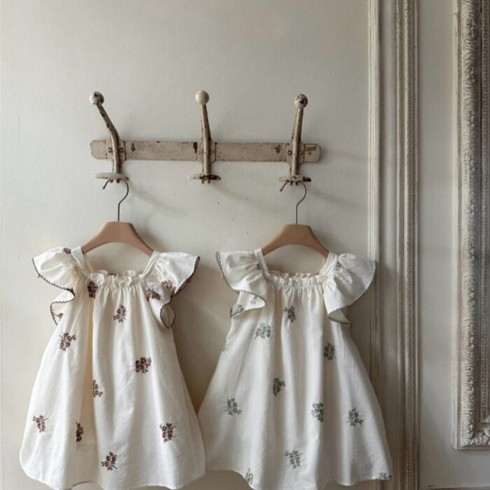 韓版夏季73~100cm - 繡花飛袖洋裝 / 二色