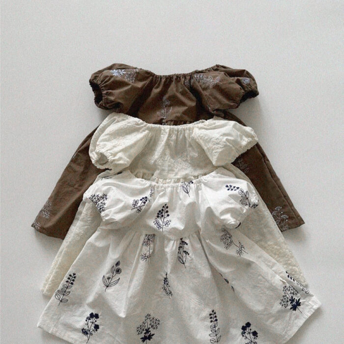 韓版夏季73~100cm - 刺繡泡泡袖洋裝 / 二色