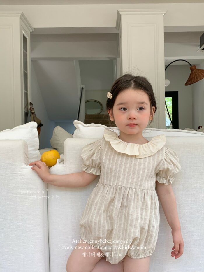 韓版夏季66~90cm - 線條荷葉包屁衣：圖片 5