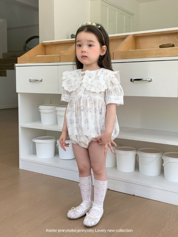 韓版夏季66~90cm - 蕾絲領片碎花包屁衣：圖片 3
