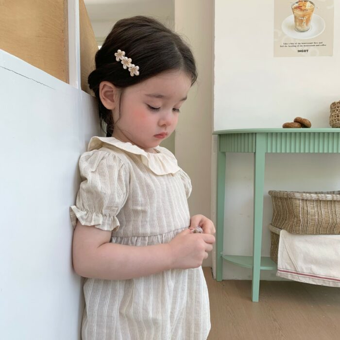 韓版夏季66~90cm - 線條荷葉包屁衣