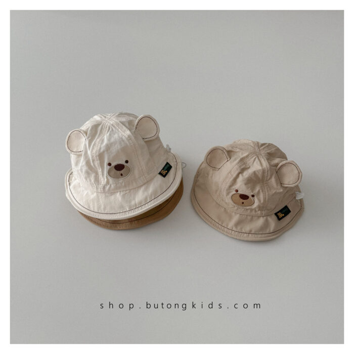 韓版帽子46~49cm - 可愛熊熊防曬盆帽 / 三色：圖片 5