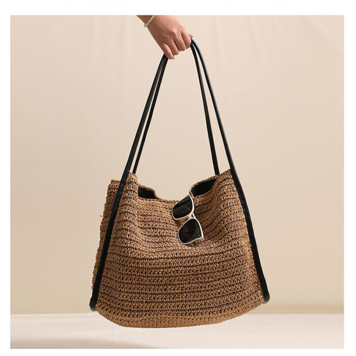 法式黑色包邊編織方包