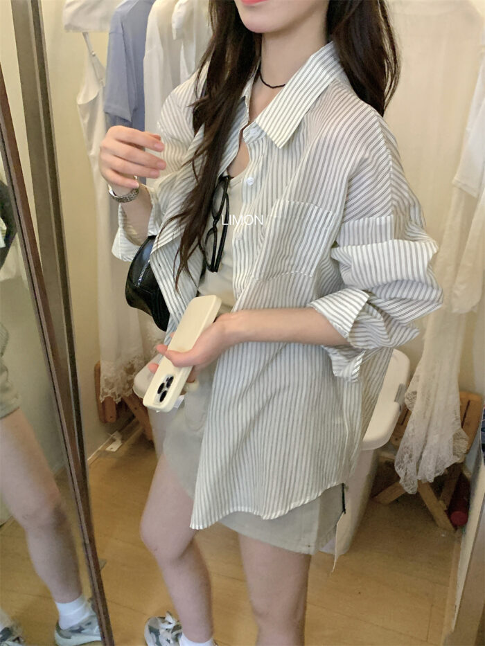 韓版女裝 - 法式條紋襯衫：圖片 2