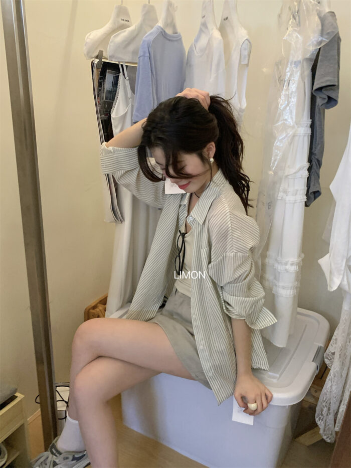 韓版女裝 - 法式條紋襯衫：圖片 5